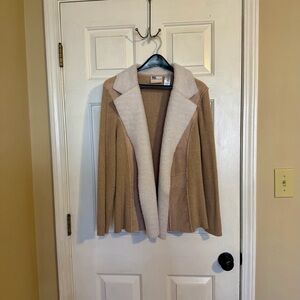 Alfred Dunner Beige and Cream Open Front Cardigan